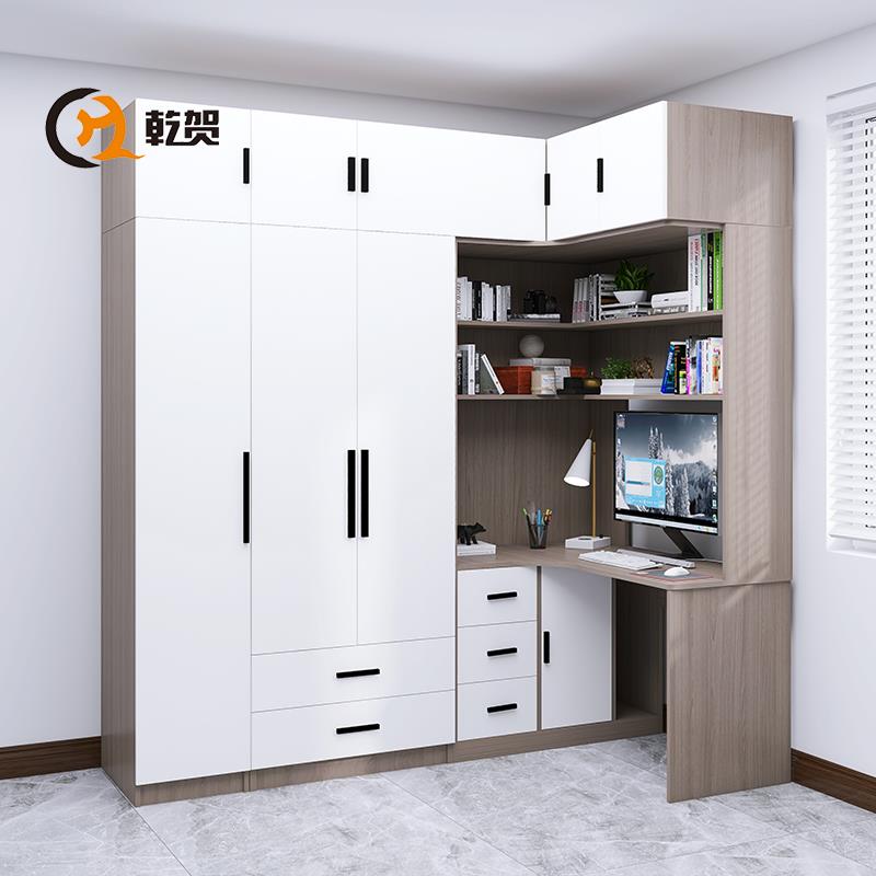 转角衣柜书桌一体小户型卧室家用实木拐角带书柜连学习电脑桌组合