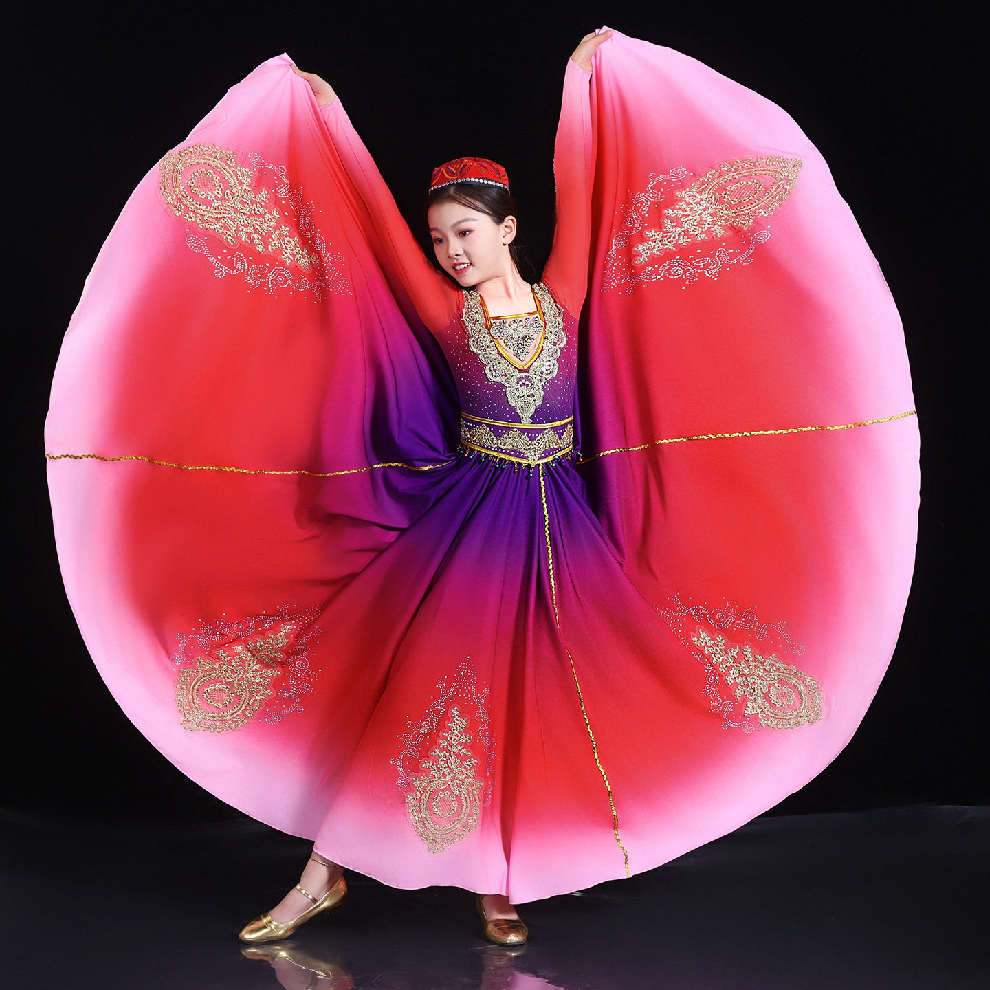 新疆舞蹈演出服儿童服装维吾尔族民族鼓舞少数民族表演维族大摆裙