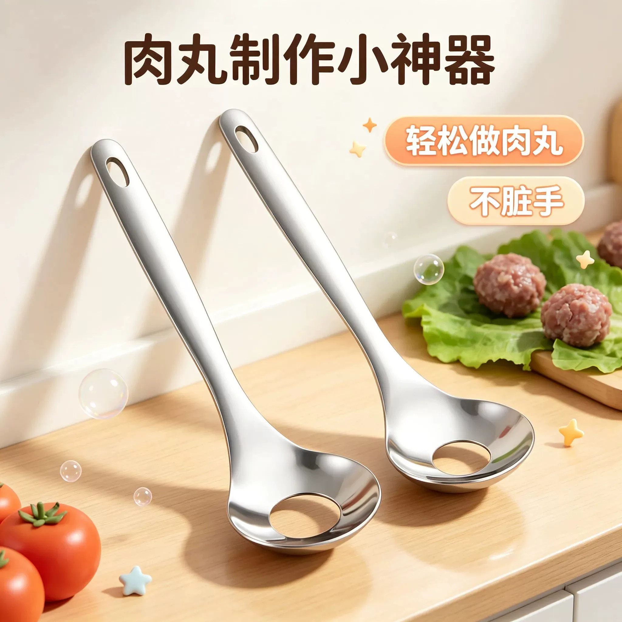 不锈钢压肉丸勺子神器家用挤肉丸子制作器炸圆子模具挖勺器鱼丸勺