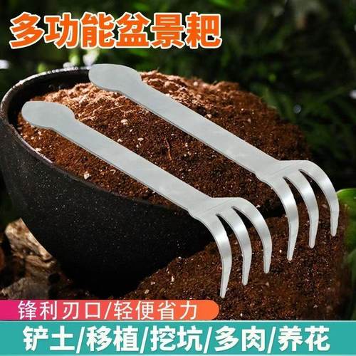 新款盘景耙子双头不锈钢