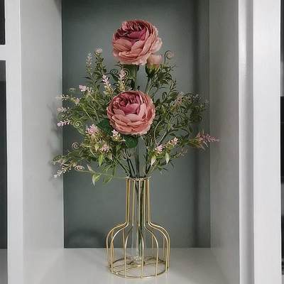 ins风花瓶简约铁艺北欧创意透明玻璃水培客厅桌面玫瑰假花尤加利
