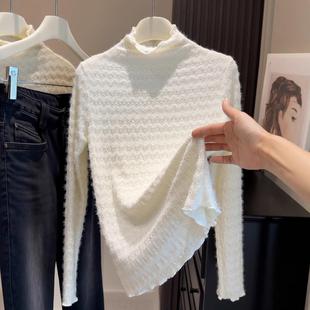 木耳边半高领蕾丝打底衫 显瘦高级感内搭上衣女 女2025秋冬洋气修身