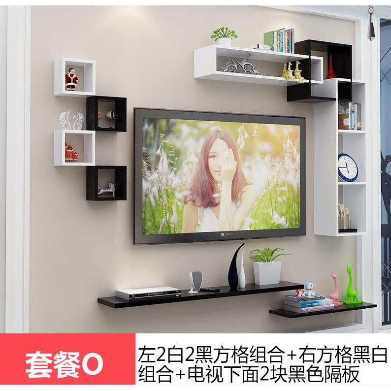 4实木格子免打孔装饰墙上置物架搁板层架电视背景隔板墙壁挂简