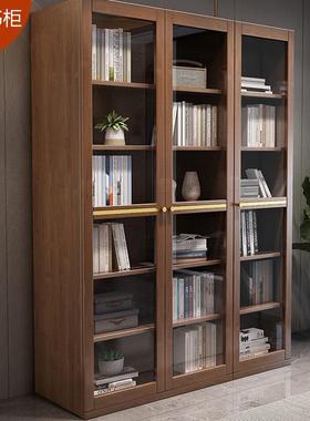 新墙中式全实子木书PBW柜组合整轻奢带玻璃门现代物书房柜收纳储