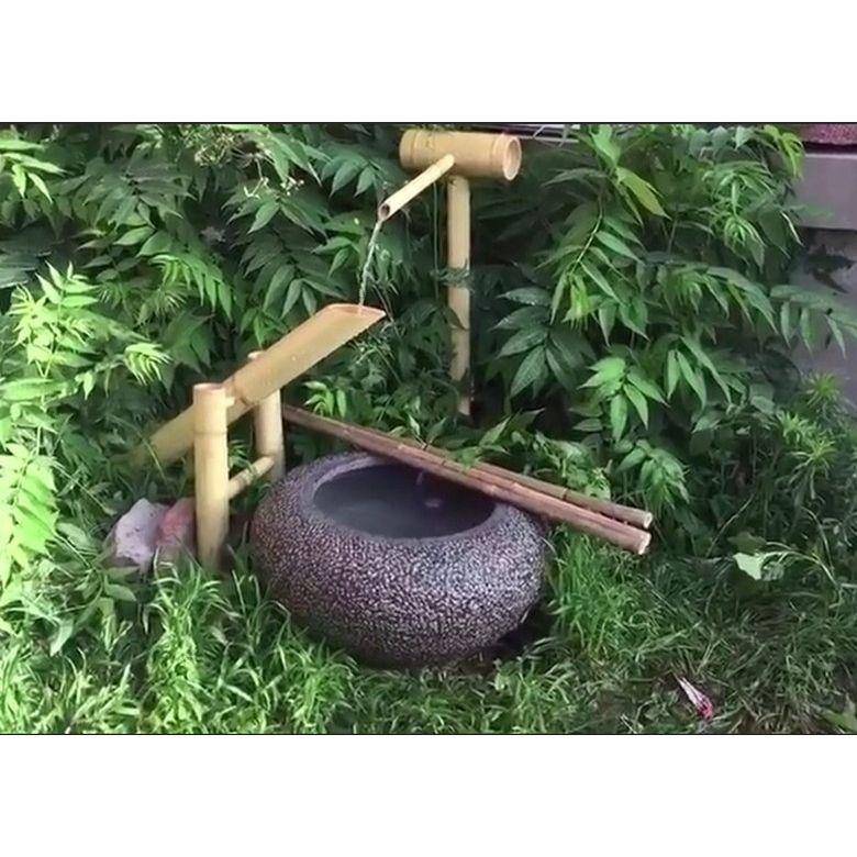 庭院竹子流水摆件YTJ惊组合假山园摆林石槽件日式装鹿饰滴水器