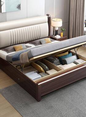 高紫金木实木新床1.8米中式双50741人檀床主卧工端厂直销白色软靠