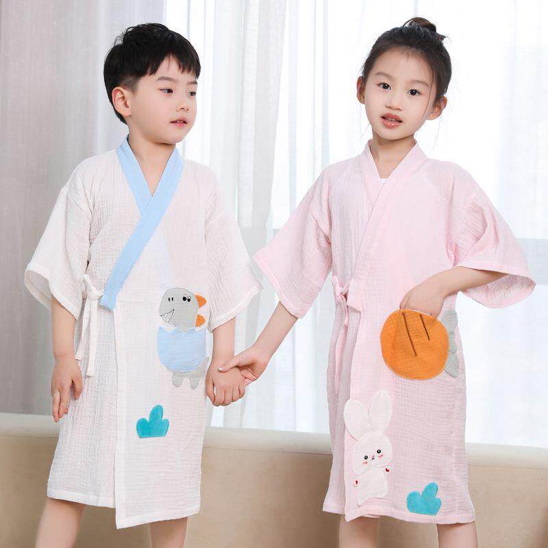 夏季薄款童浴袍吸水纯CMFlQ37+速干棉纱布穿衣式全棉6岁到15儿浴