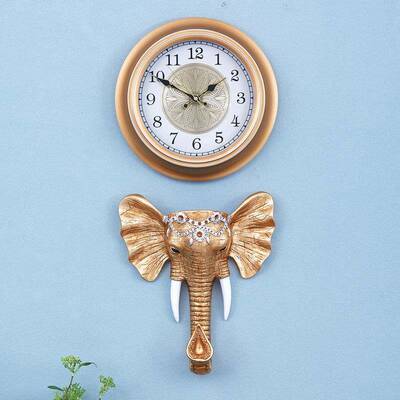 美式复创客厅静意音挂钟大象复古DX18016古欧式挂表室石英钟装饰