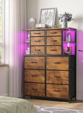 地轻奢电视柜客厅室多功能收纳柜十二抽布收落纳柜82671无艺纺布卧收纳