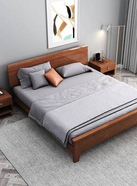 现代简约实木床桃木1.米VID双经人床1胡.米5米济型高箱储8物主卧