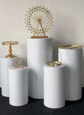 庆装饰订婚甜架蛋糕圆柱甜品置台铁艺白色婚婚礼摆件场地布道YBD