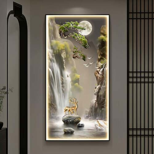 流水生财轻奢高灯端玄画入户门装饰新HS-05260中式画山水风景L关E