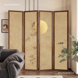 中式宋代美学屏实木屏风DGE断客厅折移动隔办公室遮挡乔其纱专办业公