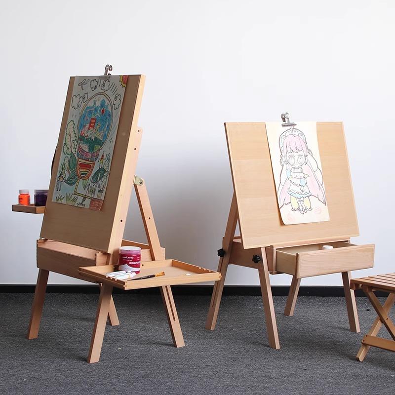 儿童抽屉画架实木可折叠画架架保易收纳带托盘环学生画画ZRQ支初