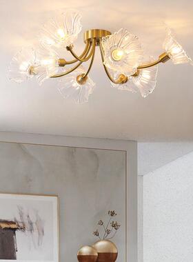 日式法复古叶式玻璃吸顶灯餐具轻奢全铜荷书房厅主卧室QY-22525灯