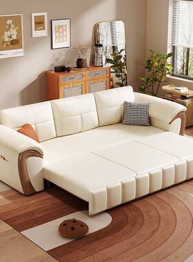 新款实木沙发变床伸式客两厅TSZ坐折卧用可缩叠懒人储物直排猫抓