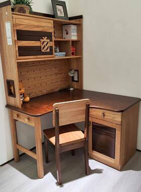 红檀童木奥古曼转角书桌转角电油脑桌儿书桌木蜡原木拐色角95474