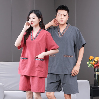 贡麻汗蒸服女情侣大码男款桑拿服足疗店洗浴按摩浴衣家居睡衣浴服