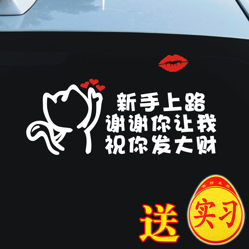 新手上路谢谢你让我祝你发大财文字车贴搞笑女司机实习志警示贴