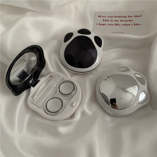 ins可爱喵爪镜面款隐形眼镜盒子日系简约高级感美瞳盒情侣款男女