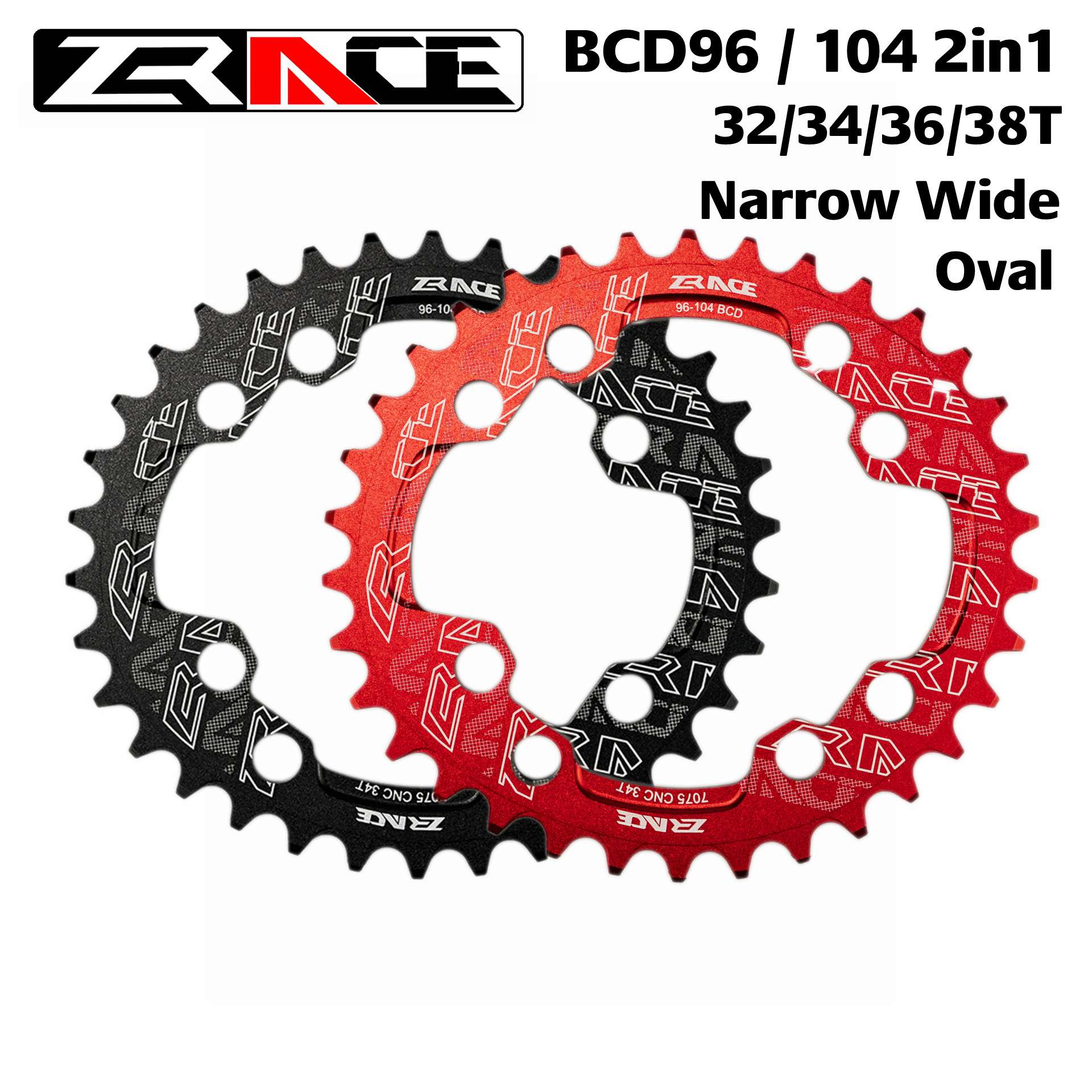 ZRACE  BCD96/104 椭圆盘片  32T/ 34T /36T /38T   红色/黑色