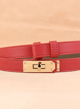 红色腰带女款真皮高级感女士时尚腰饰腰封牛皮细皮带配连衣裙百搭