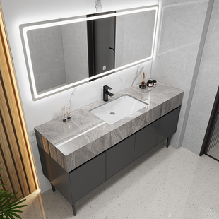 简约一体柜洗手盆岩板落地式浴室柜组合卫生间洗漱洗脸台盆可定制