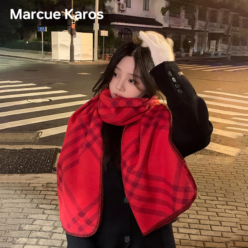 红色围巾羊绒高级感送女友