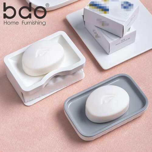 bdo香皂盒肥皂盒子双层沥水清洁海绵简约创意皂架白色2件套