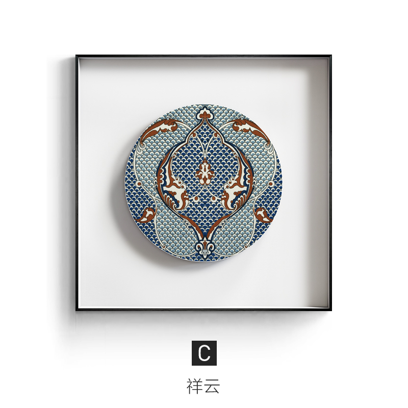 现货锦簇 新中式客厅装饰画青花瓷图案玄关挂画中国风书房正方形图片