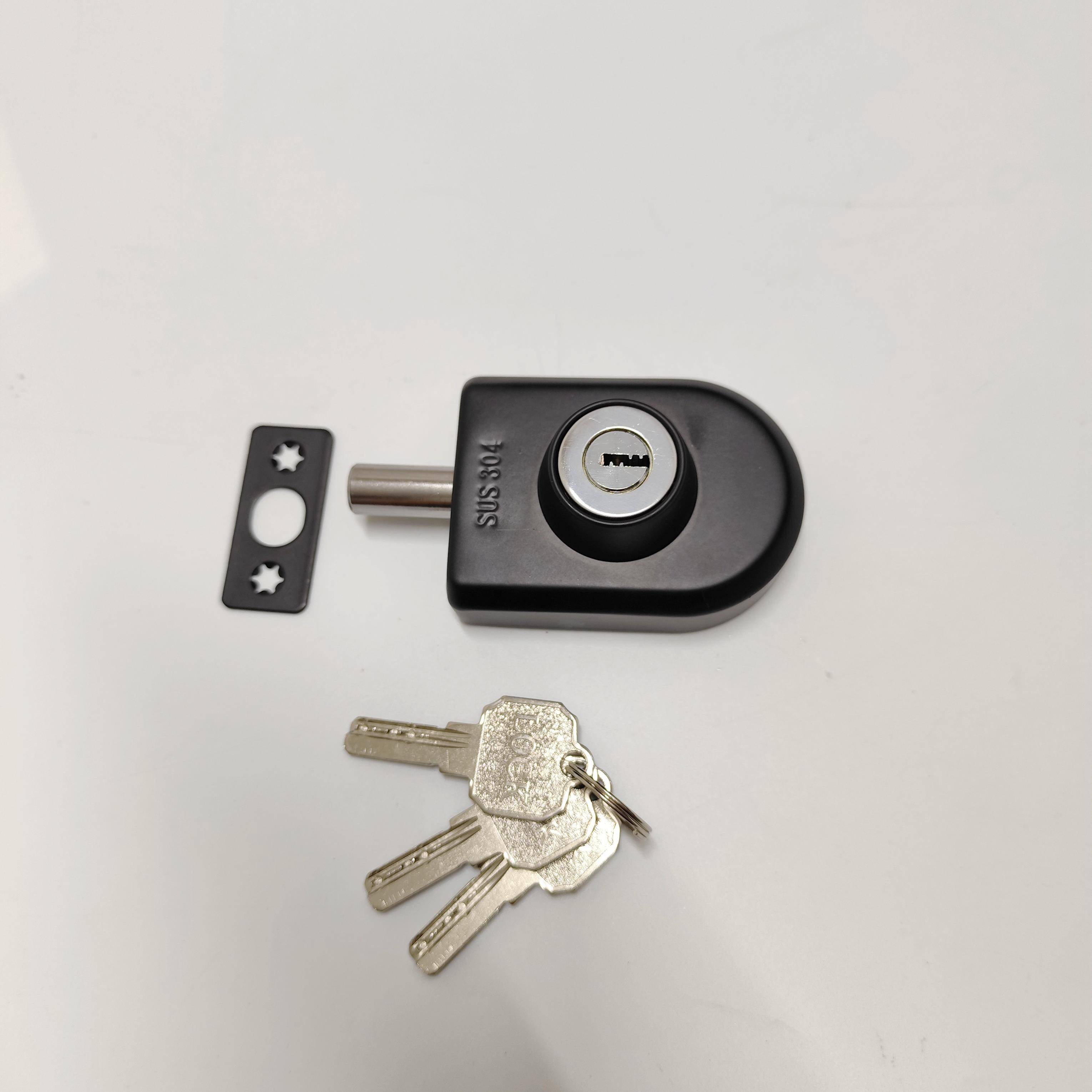 有框玻璃门锁地插销免开孔地锁不锈钢锁单门双开门木门锁