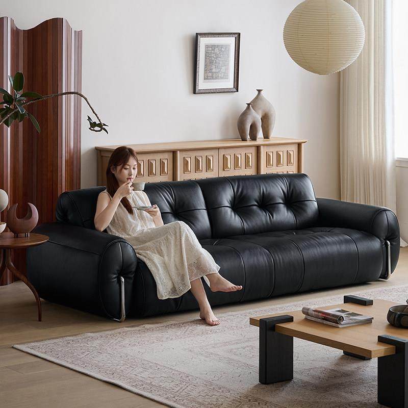 空灵沙发真皮客厅头层牛皮法式中古风黑色直排三人位覆古沙发,住宅家具,皮艺沙发,淘宝优惠券,粉丝福利购,淘宝优惠卷
