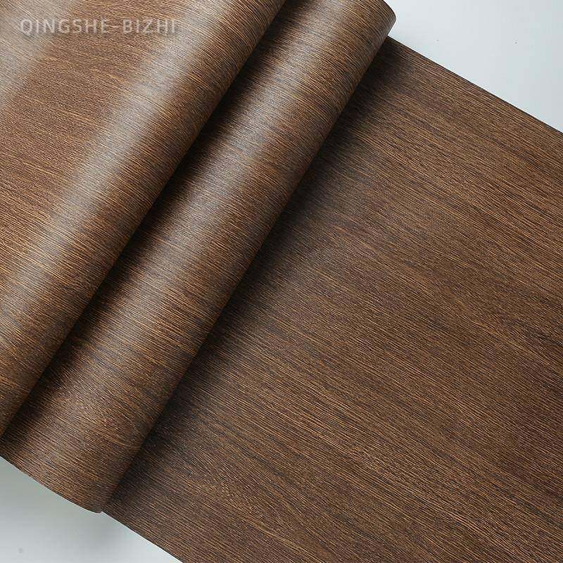 褐色复古仿真木纹无装修防水墙纸实木棕色非自粘黑胡桃木深色壁纸
