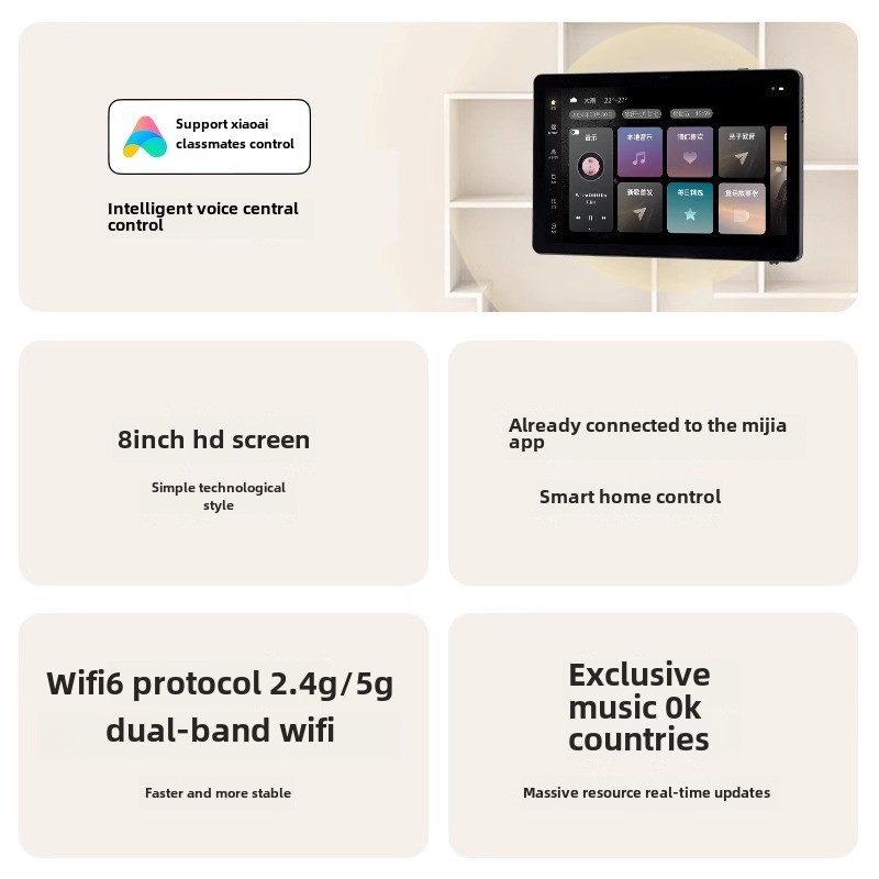 智能中控屏8寸小艾同学智能语音控制蓝牙Mesh2.0到背景音乐主机