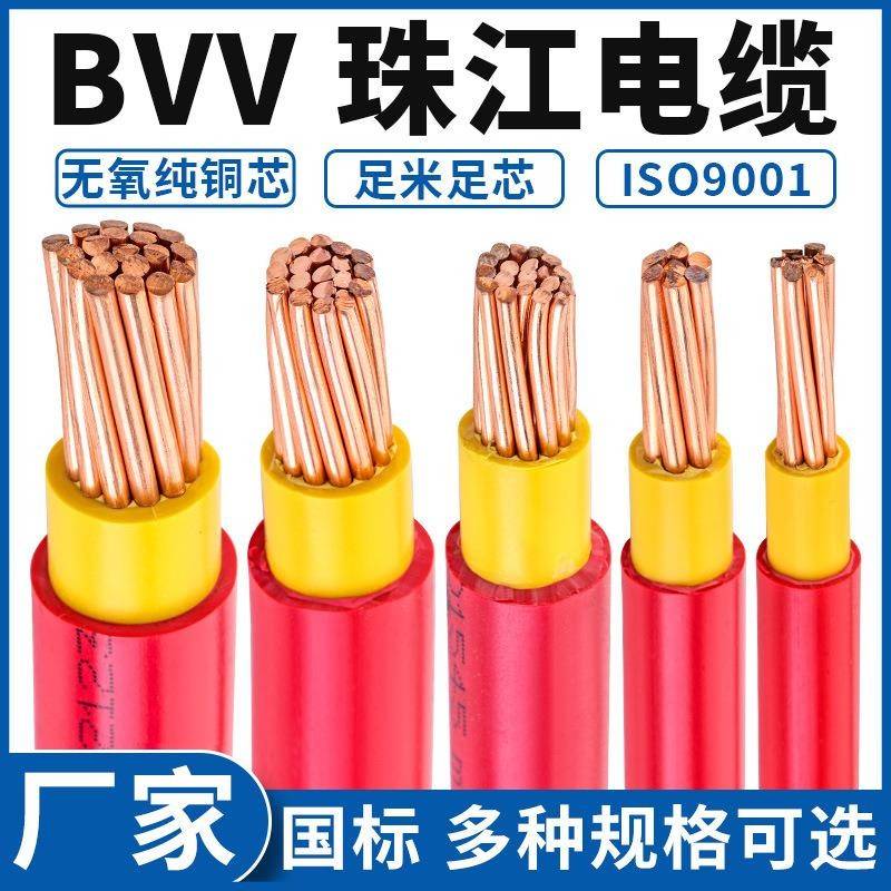 广州珠江电线BVV10/16/25/35/50/70平方国标阻燃铜芯双塑电线电缆