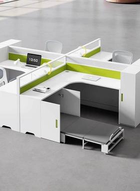 职员办公室屏风卡位办公桌带午休床午睡折叠床员工带床工作位L型