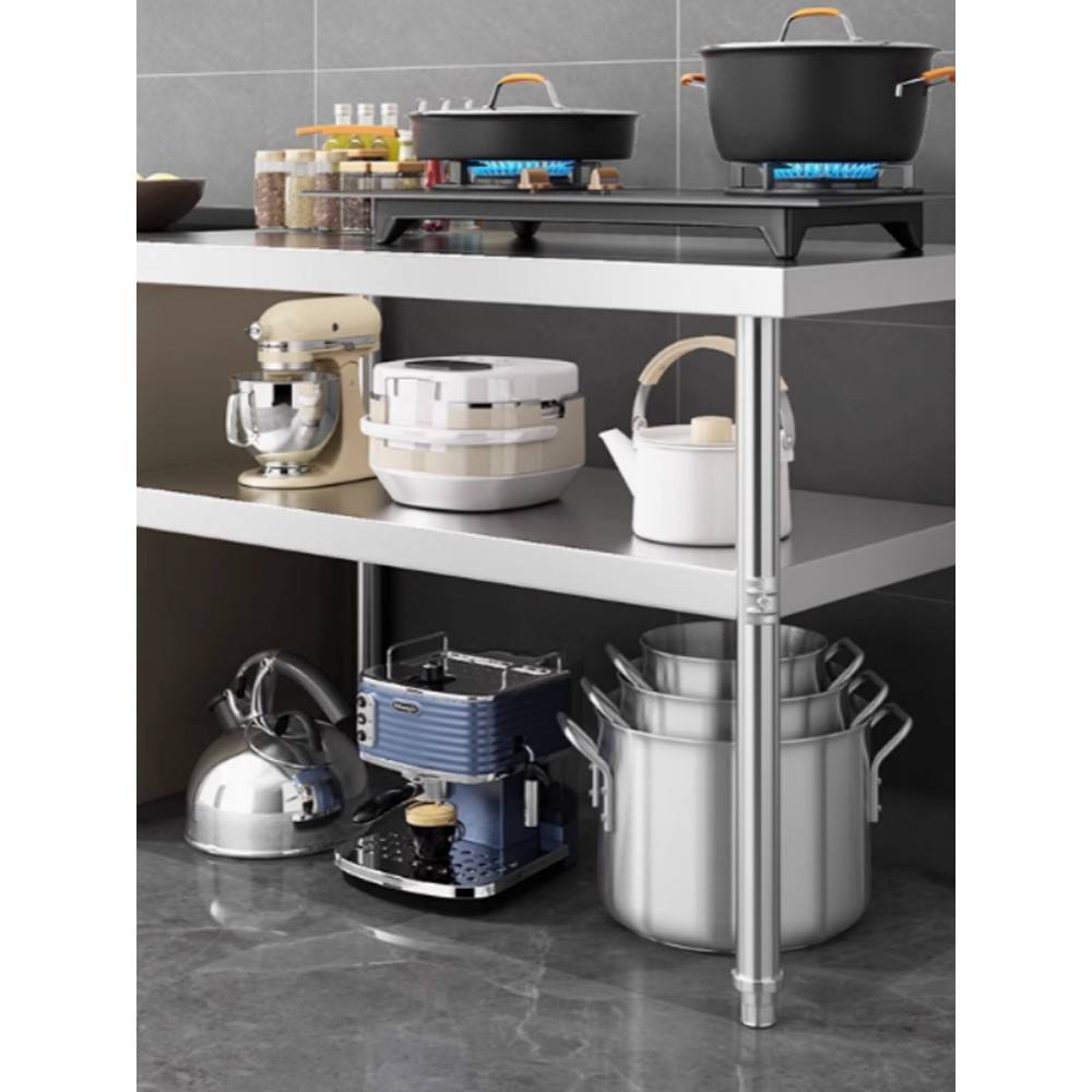 加厚304不锈钢工作台2层商用厨房操作台置物架打荷切菜桌子可定制