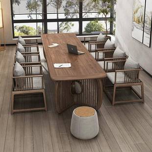 新中式实木茶桌椅组合禅意会议桌泡茶台办公室接待洽谈桌长桌定制