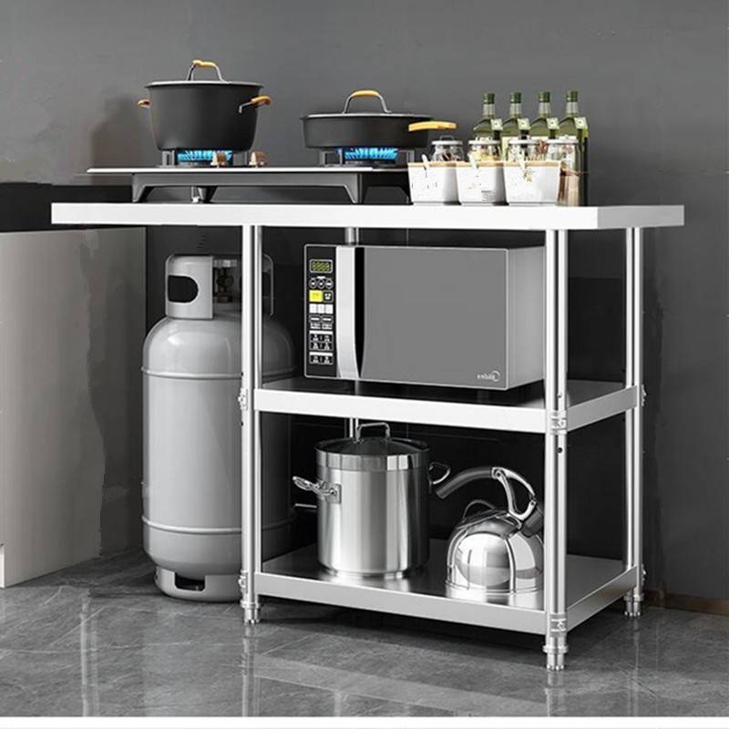 不锈钢三层厨房操作台商用打荷台切菜桌子放煤气罐灶台架子工作台