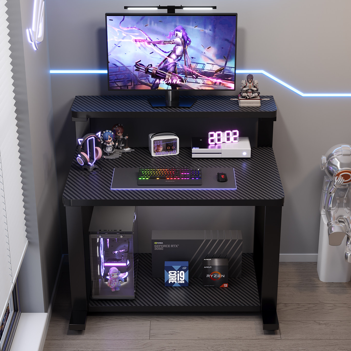 碳纤维电脑桌小型台式家用电竞桌2026新款办公桌可移动学习床边桌