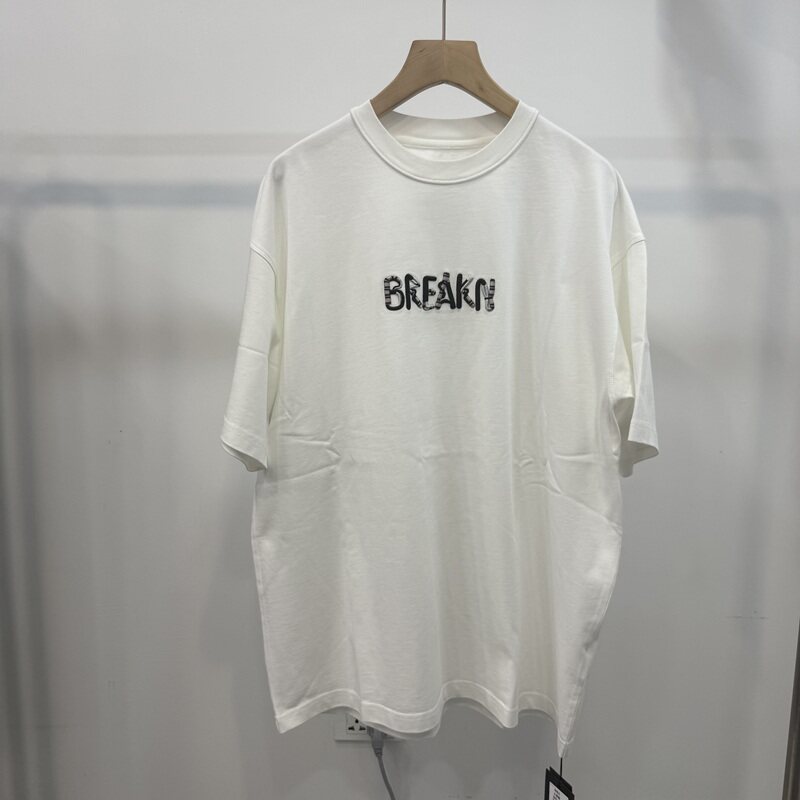 WH原创 2026夏季白色字母刺绣印花短袖T恤男宽松百搭休闲潮流上衣