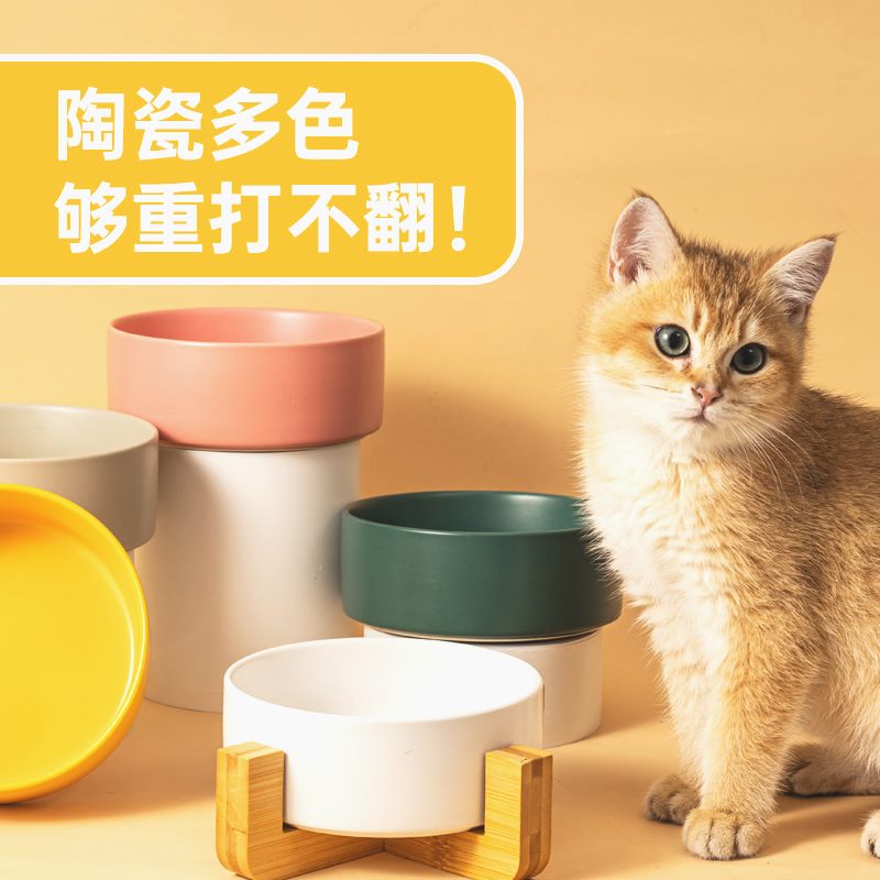 哑光陶瓷宠物碗 猫咪食盆防打翻 成猫幼猫喝水碗狗狗木架碗易清洗