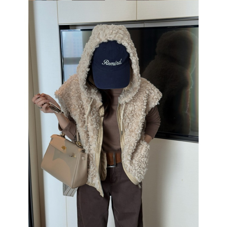 【金金宠粉】皮毛一体羊羔毛连帽马甲外套