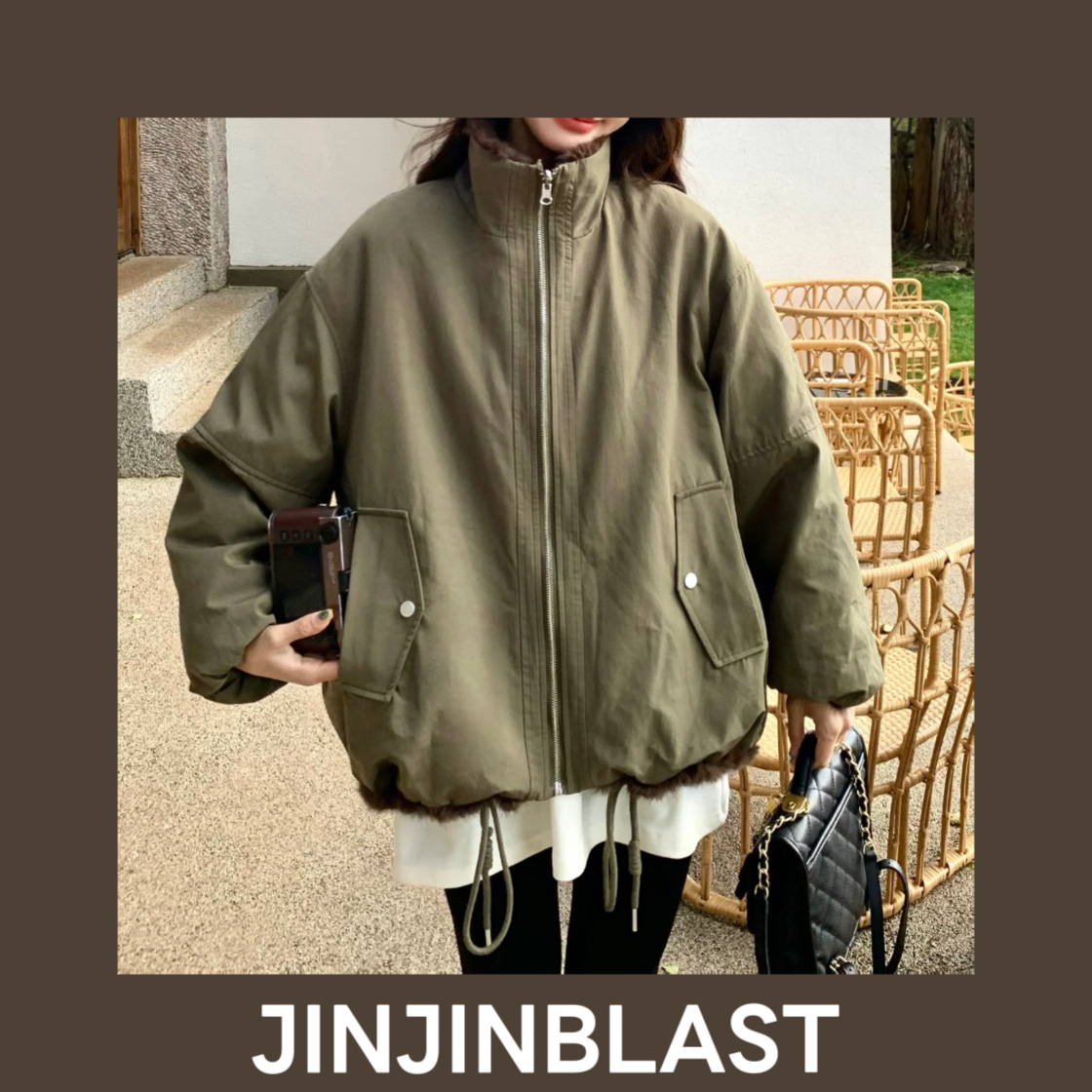 【金金宠粉】双面穿复古工装皮草派克服外套女