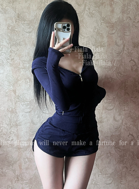 Fiala性感纯欲风连帽拉链开衫修身长袖运动休闲套装家居服套装