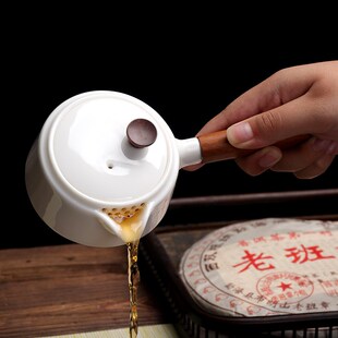 羊脂玉瓷茶壶g手工陶瓷侧把壶家用带过滤网功夫茶具干泡盘一壶二