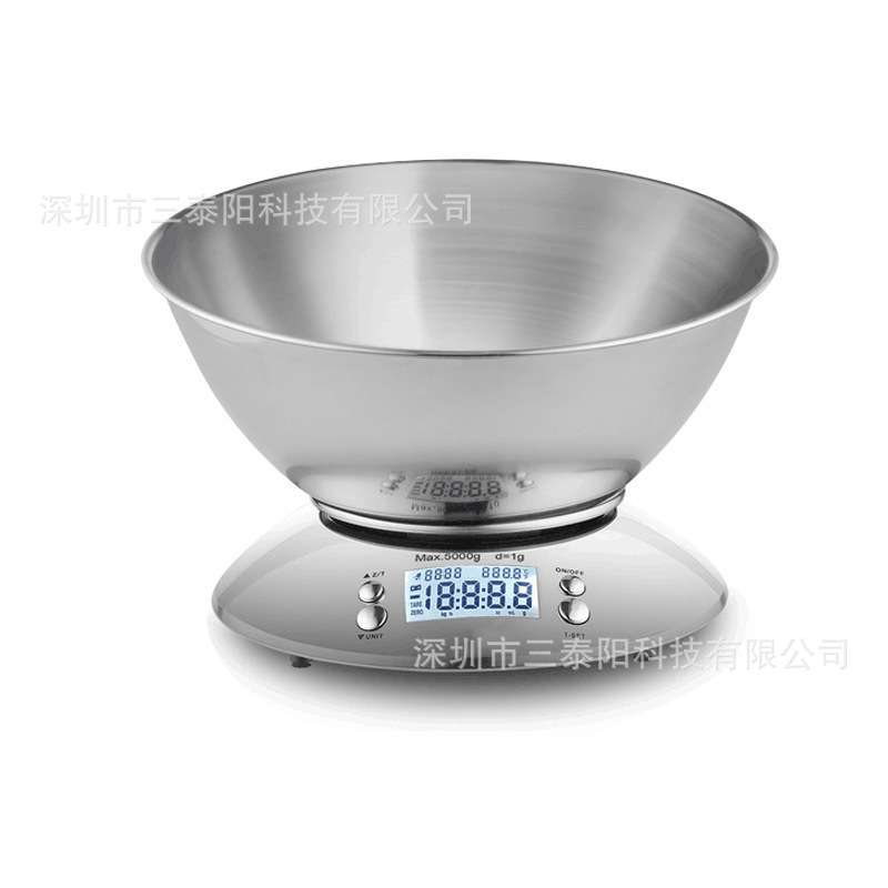 分体设计厨房秤不锈钢厨房电子秤厨房家用 带时钟 带碗 烘焙克秤