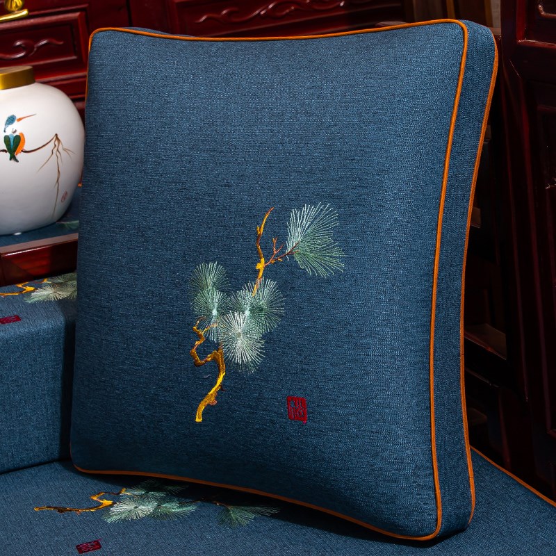 速发沙式红木含发靠枕中国风靠背垫家用大号床头靠垫腰枕中芯刺绣
