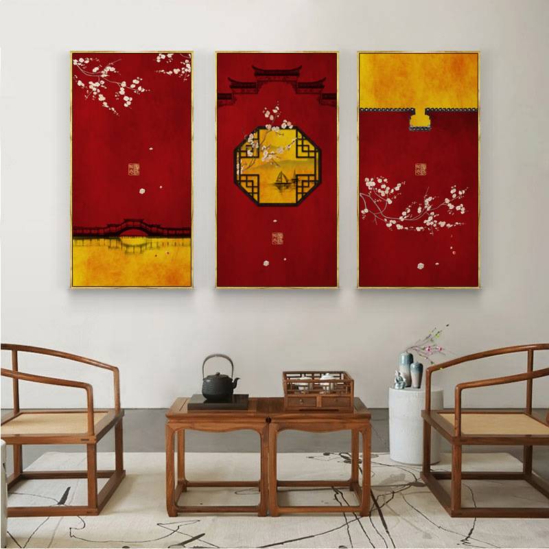 装饰画东方元素个性工笔建筑客厅挂画书房壁画家居中国风国潮风图片