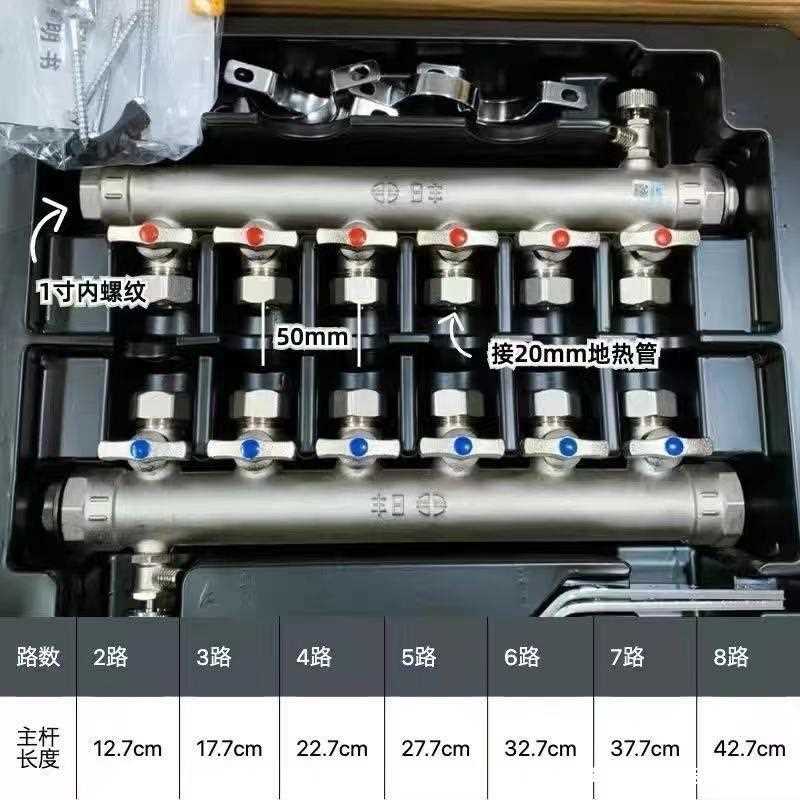 新款日丰地暖分水器全铜1寸主体 20分支口分水器家装地暖管集水器